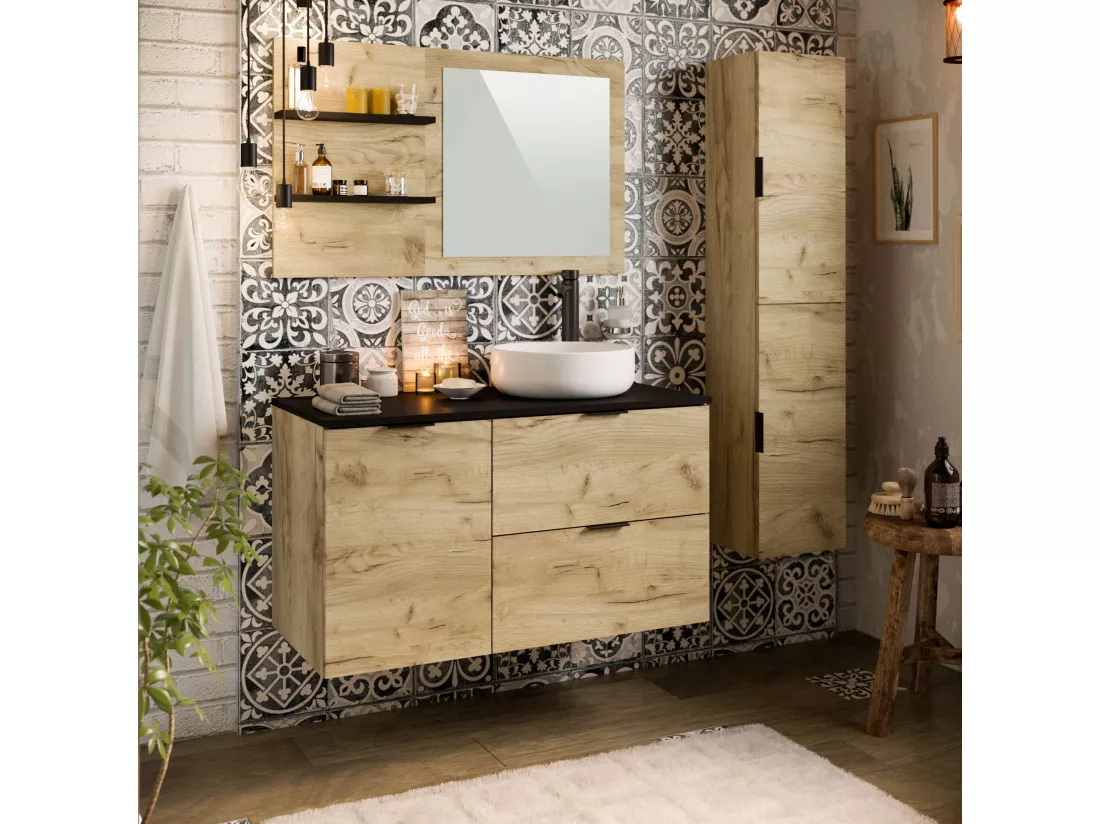 Colonne de salle de bain LYO 2 portes 140x30x27 cm chêne T-BATH
