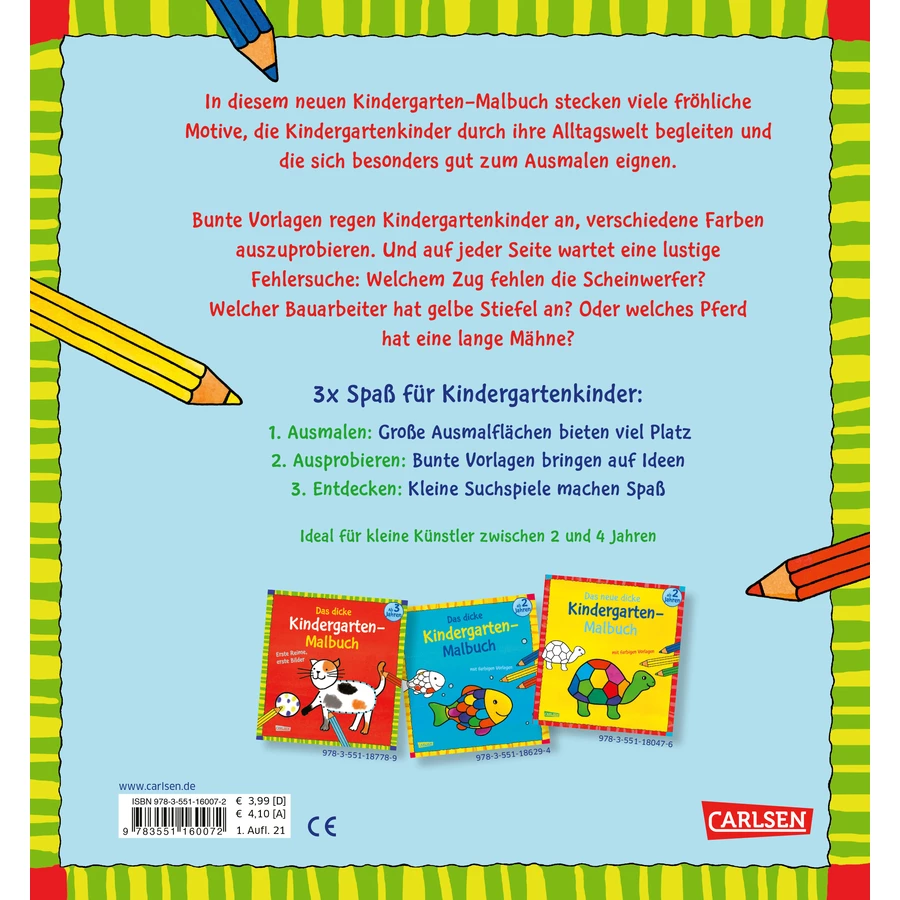 CARLSEN Das dicke Kindergarten-Malbuch: Draußen unterwegs