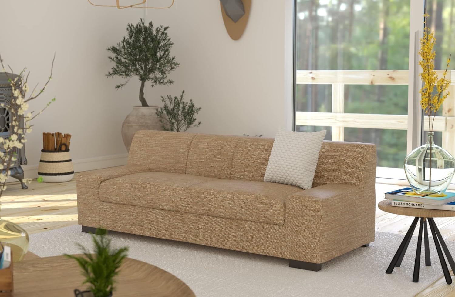 DOMO. collection Sofa Norma, 3-Sitzer Couch, 3er Polster-Garnitur mit Holzfüßen, 212 x 85 x 74 cm (BxTxH), Strukturstoff beige