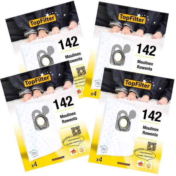 Lot de 4 packs de 4 sacs aspirateur 64142 Rowenta et Moulinex Premium