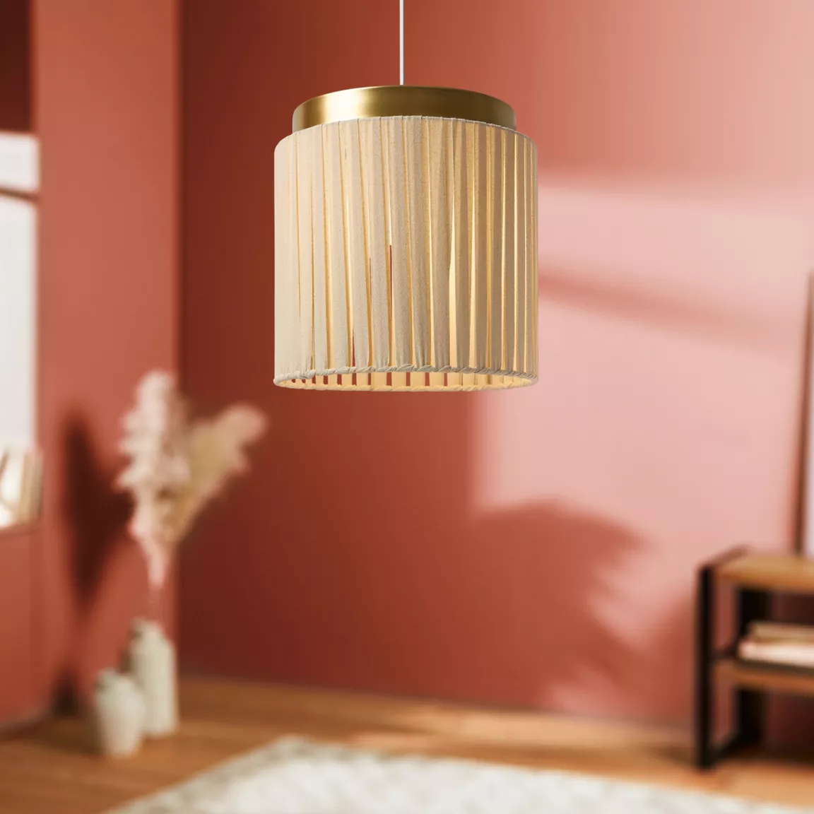 Suspension lumineuse coton et métal (D28 cm) Khéops Or