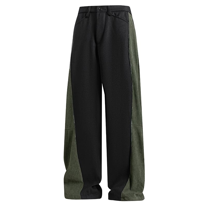 purplelouve - Mid Rise Two Tone Panel Straight Leg Broek
