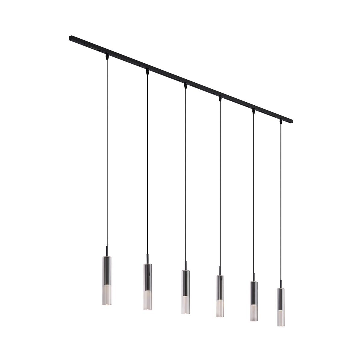 Modern railsysteem zwart met 6 hanglampen zwart met smoke glas 1-fase - Slimline Loyce
