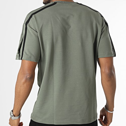 Tee Shirt Oversize Large A Bandes Vert Kaki