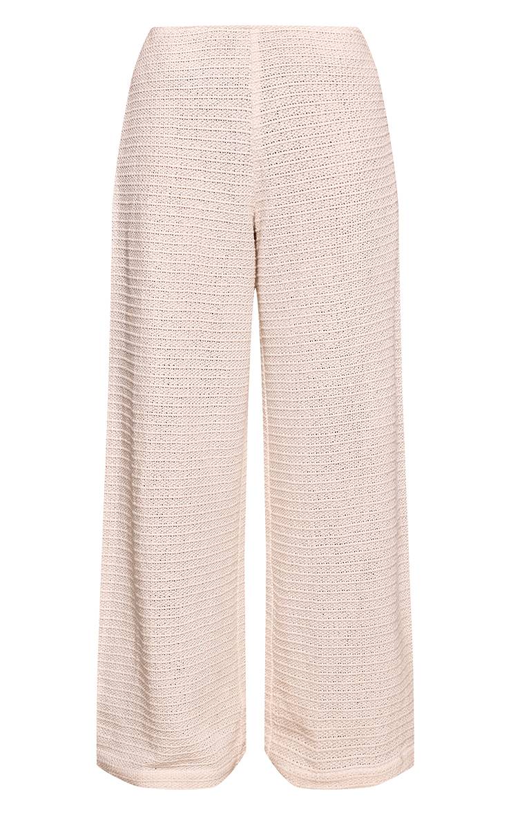 Crème Pantalon Droit À Taille Élastiquée En Crochet