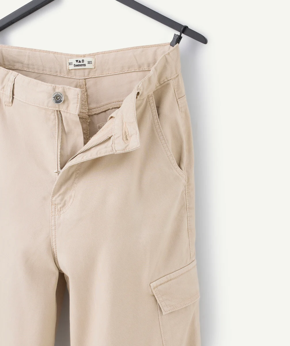 pantalon large garçon en viscose responsable beige avec poches cargo
