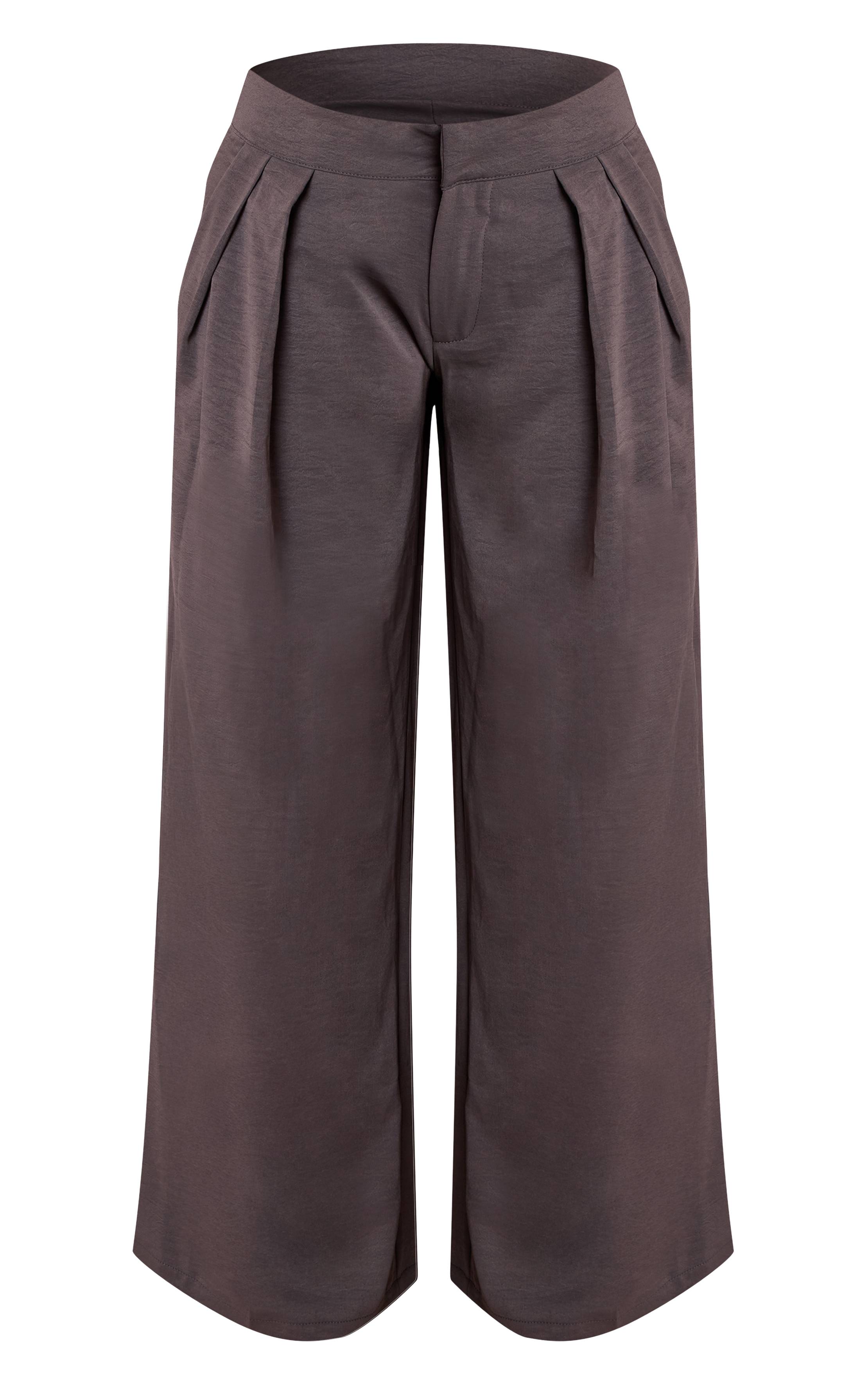 Charbon Pantalon Large À Double Pli En Tissu Fluide Petite