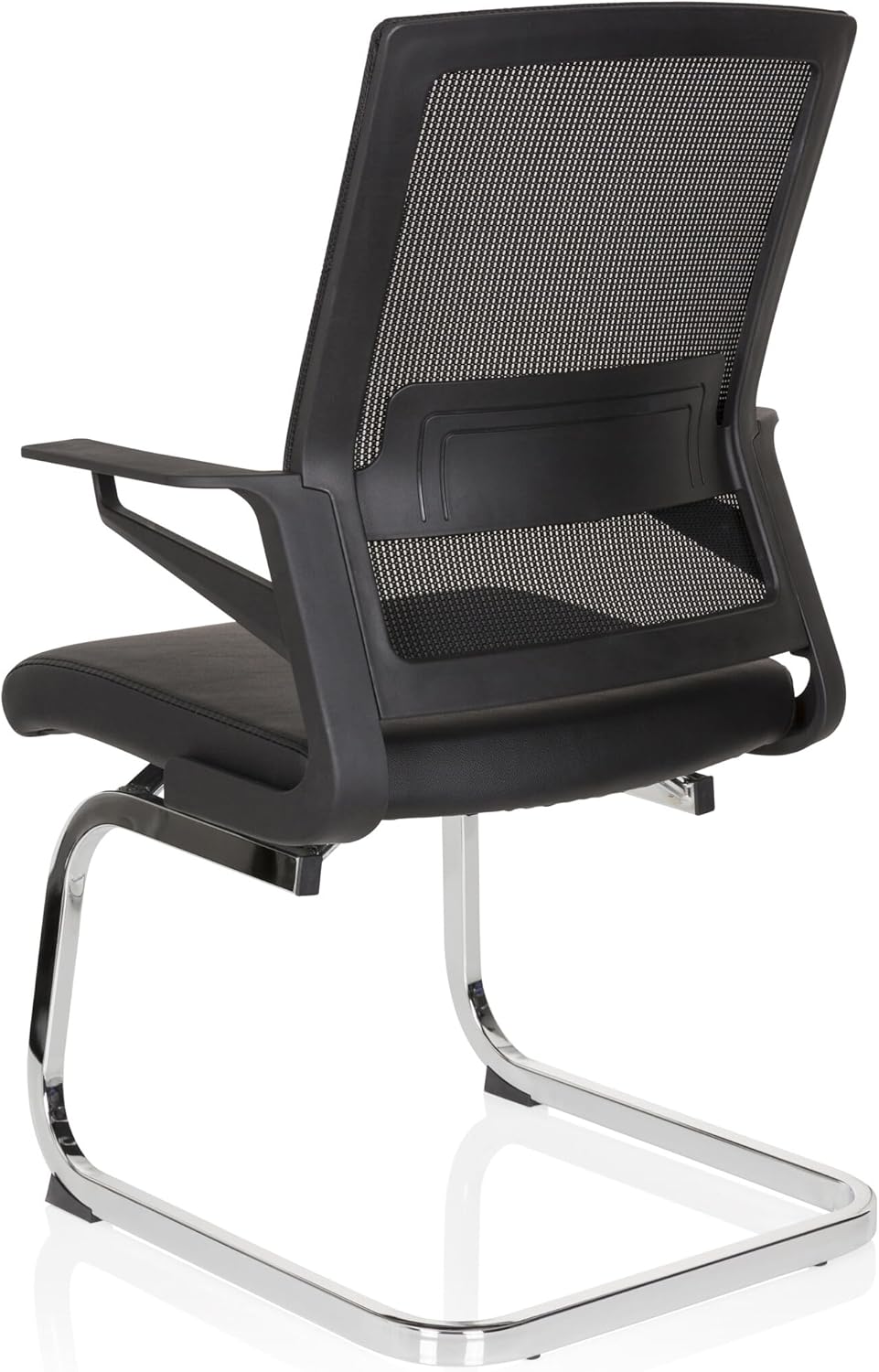 hjh OFFICE 732105 Besucherstuhl Inventor V PRO Kunstleder/Netz Schwarz Stuhl Freischwinger mit Lordosenstütze
