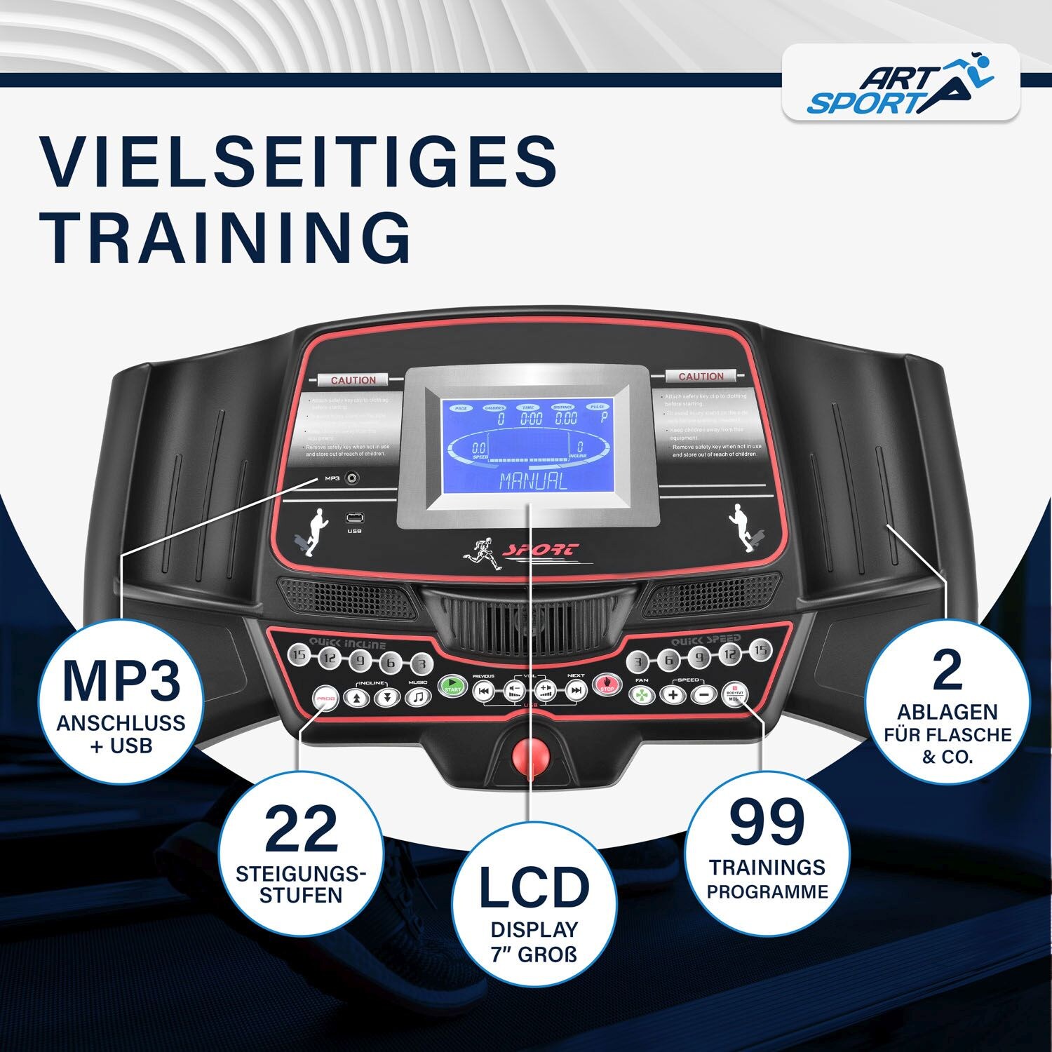Artsport Laufband Speedrunner 6000 klappbar - 22 km/h & 99 Programme, LCD Display – Heimtrainer