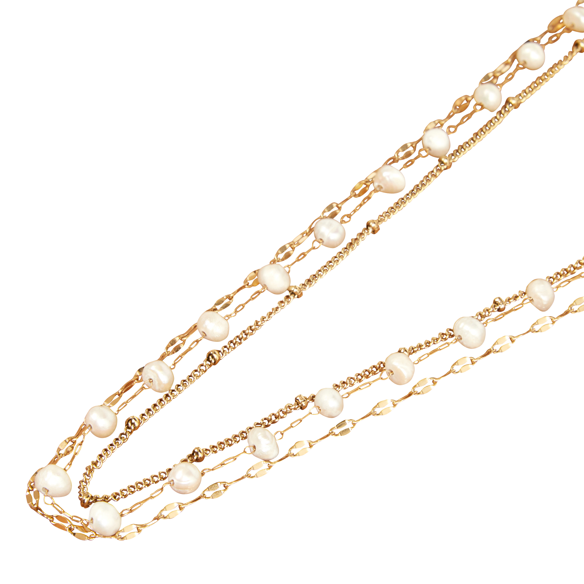 Collier triple chaine en perles | Doré