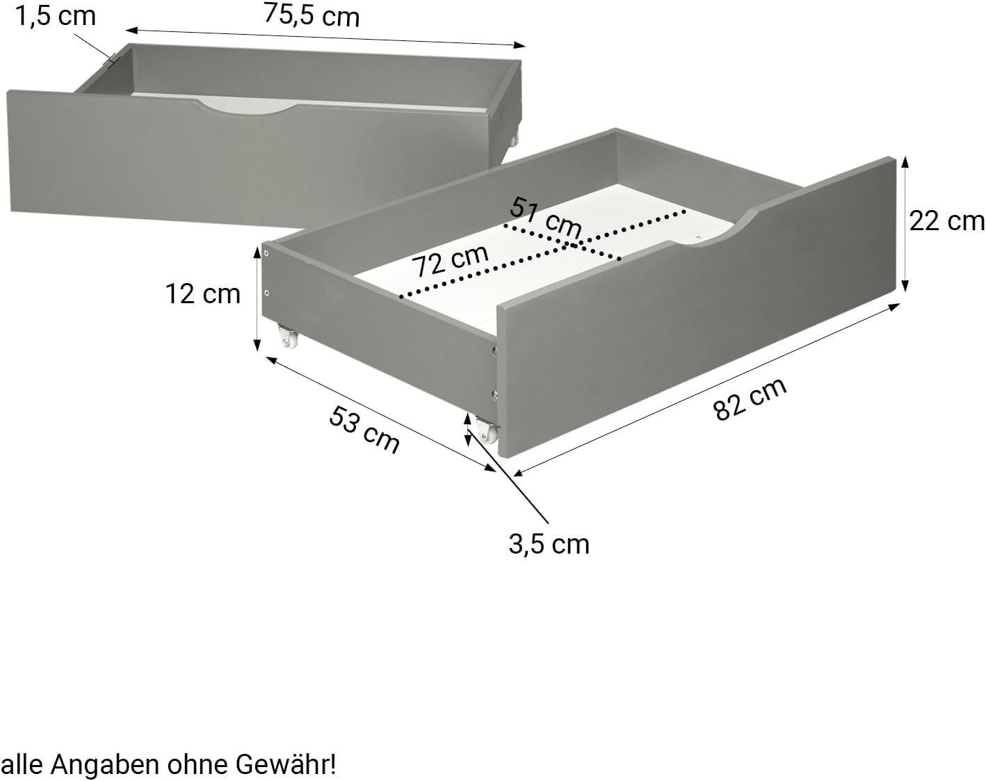 Homestyle4u Holzbett Palettenbett 140x200 cm 2 Schubladen Bettgestell mit Lattenrost Grau Kiefer Massivholz