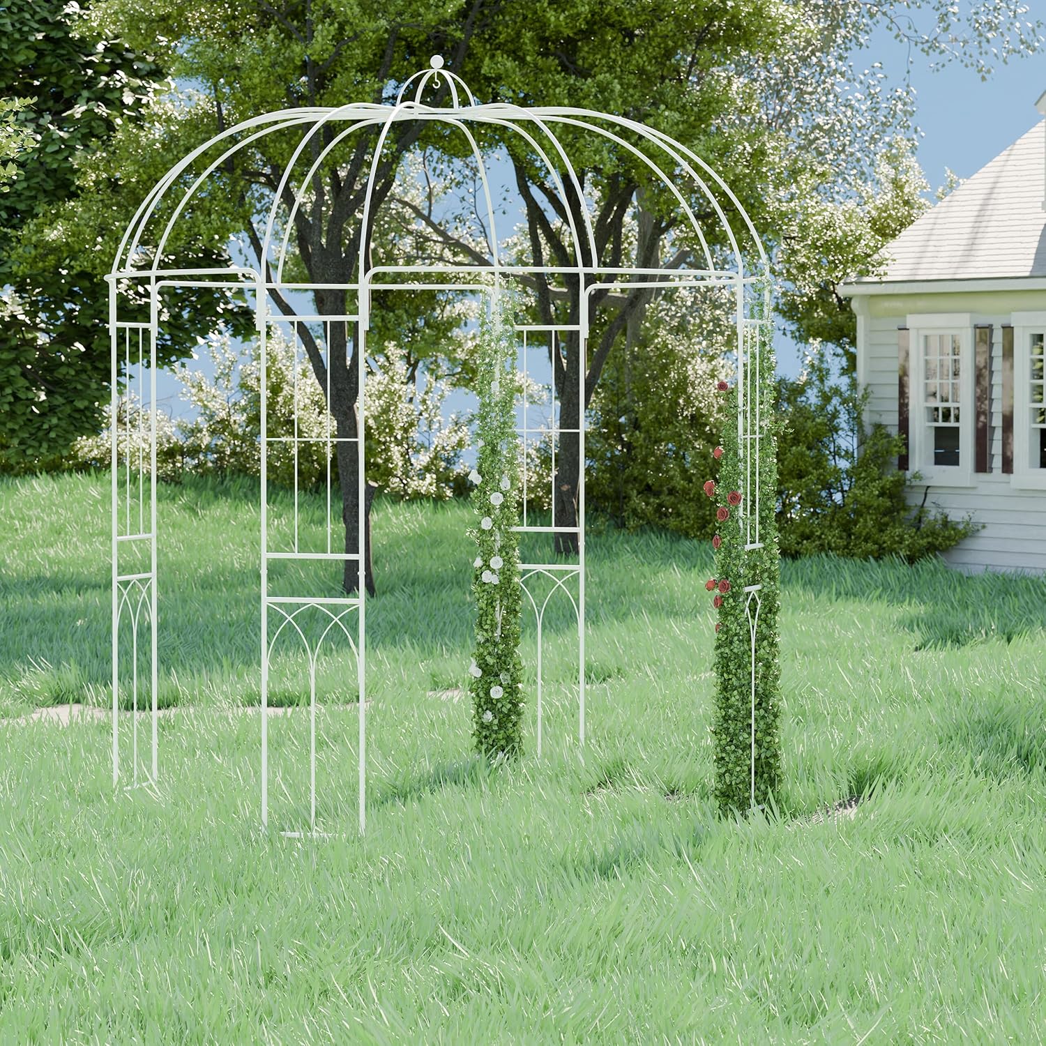 Relaxdays Rosenpavillon Metall, HBT 269 x 211 x 211 cm, Rankhilfe Kletterpflanzen, Garten, Rankpavillon mit Haken, braun