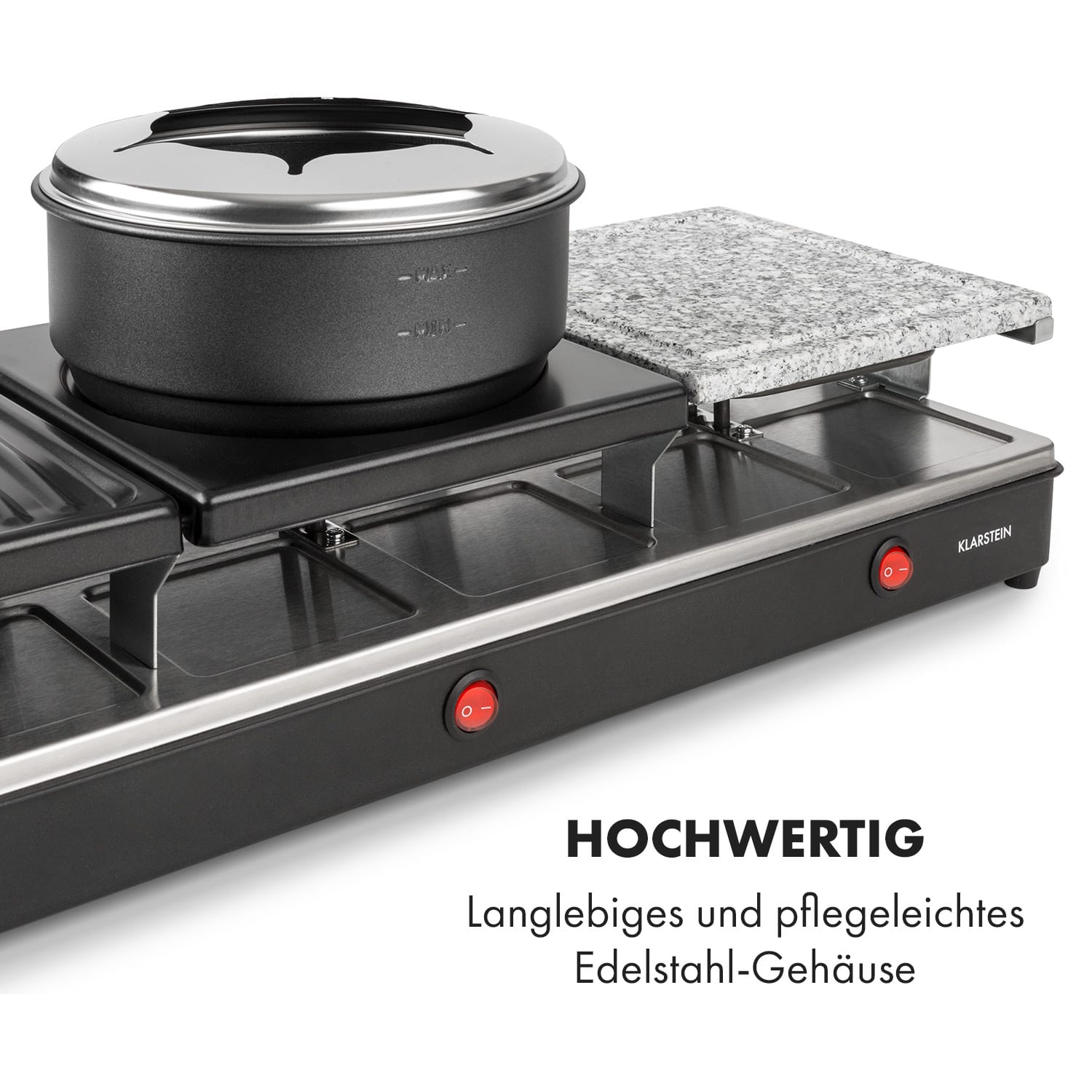 Fonduelette XL 3-in-1 Raclettegrill Fondue Naturstein 1650W 12 Pers