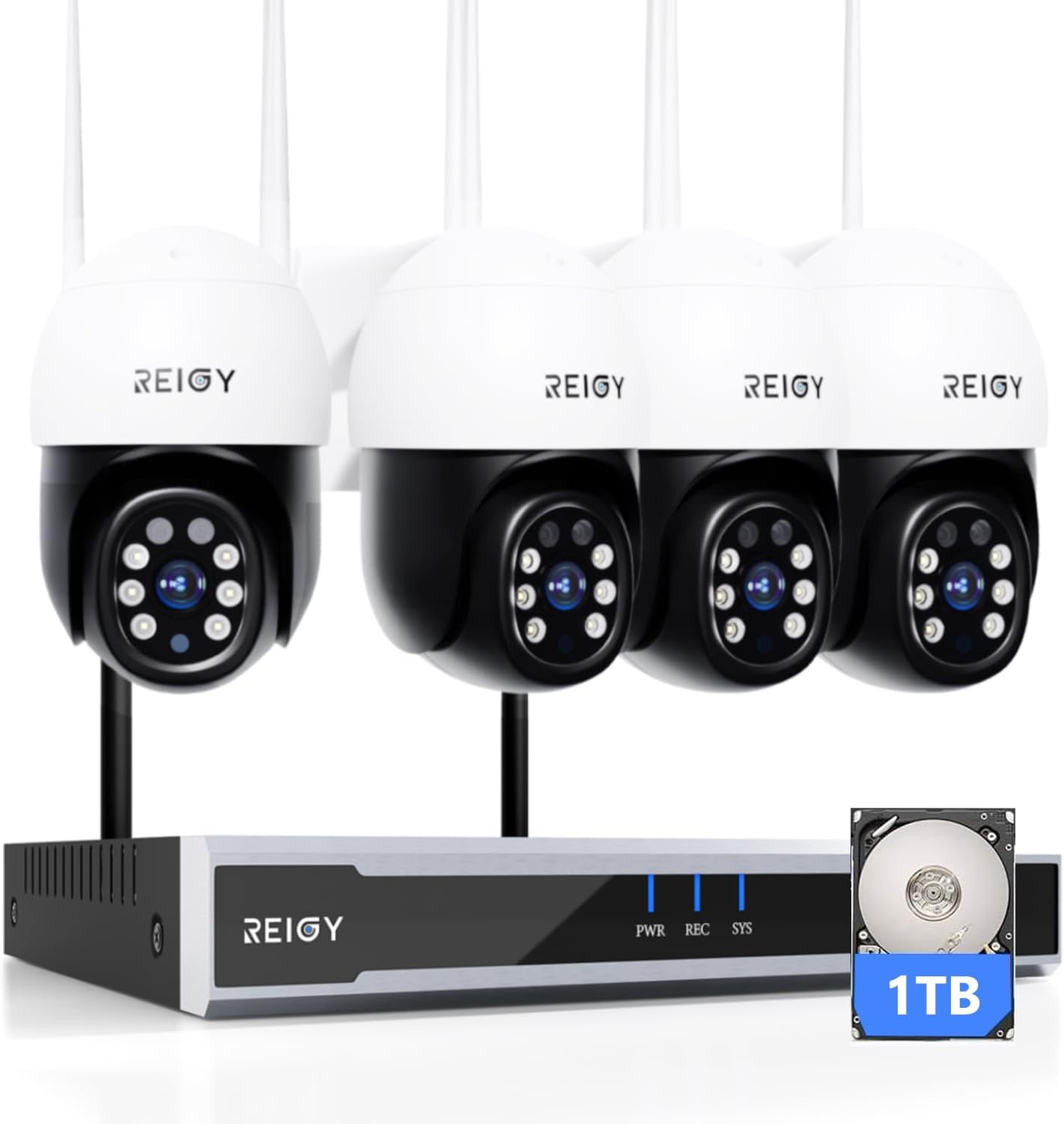 REIGY 5MP WLAN Überwachungskamera Set Aussen mit PT Kamera, Funk NVR Überwachungssystem, Outdoor Camera Kit Drahtlos mit Zwei-Wege-Audio Bewegungserkennung Farbige Nachtsicht