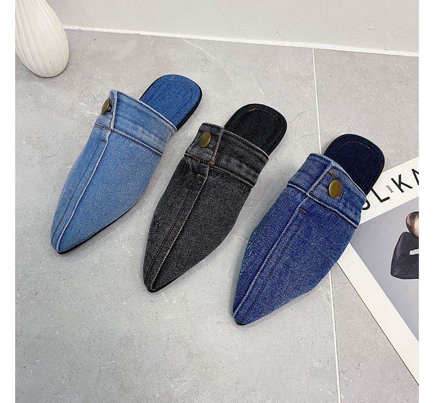 Asterisk - Puntige gewassen denim muiltjes