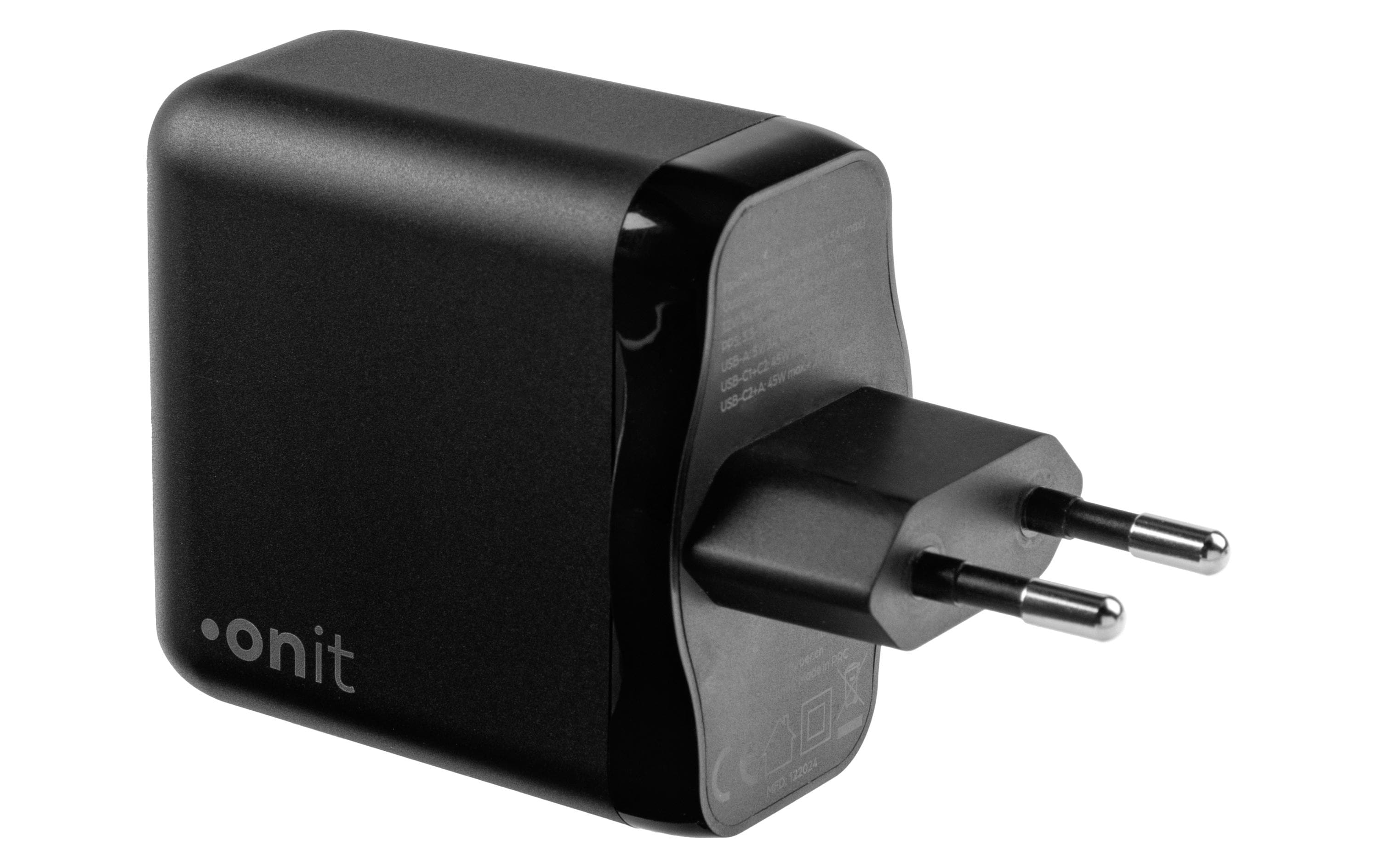 USB-Wandladegerät Triple 2C1A 65 W GaN SchwarzLadeadapter mit zwei USB-C-Ports und einem USB-A-Port