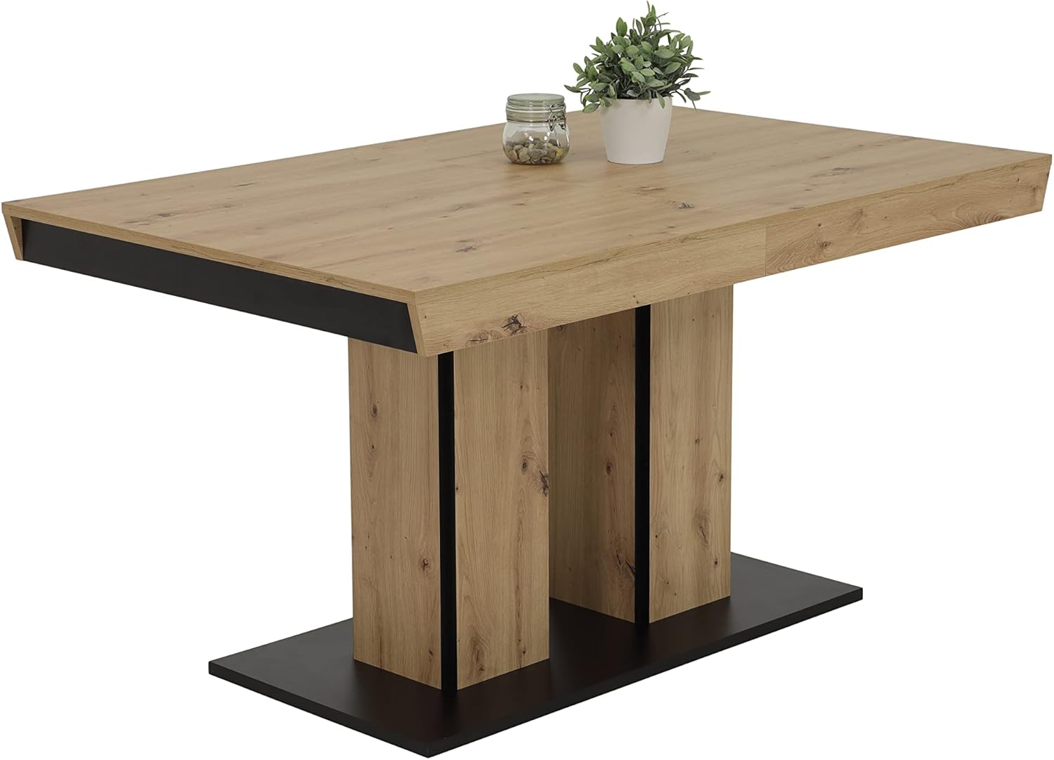 Hela Tische, Esstisch Säulentisch Agnes, Holzwerkstoff melaminbeschichtet, Dekor Artisan Eiche, Synchronauszug, 140-220x90x76cm
