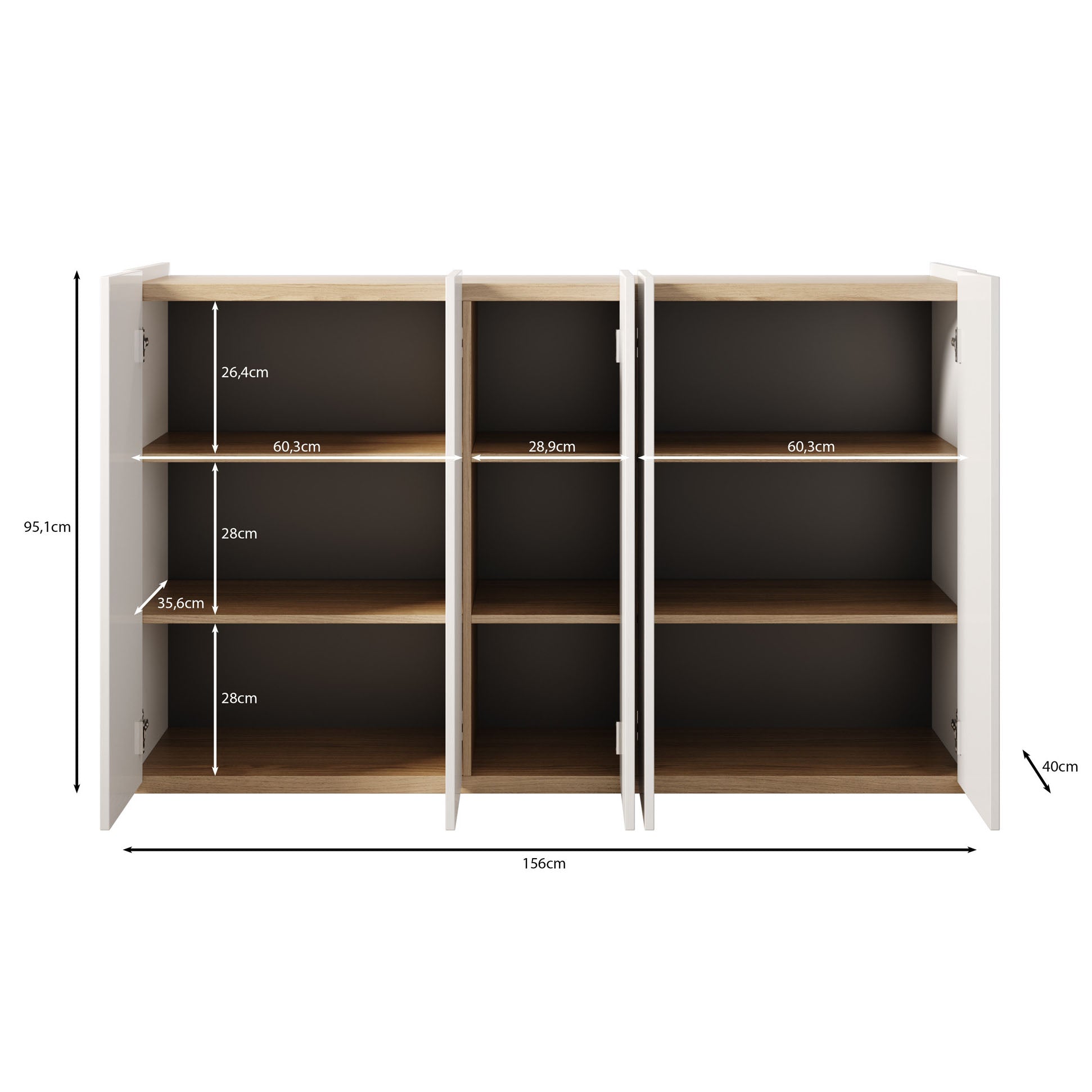 Encore - Schoenenkast met 9 vakken - Eiken - 156x40x95xm