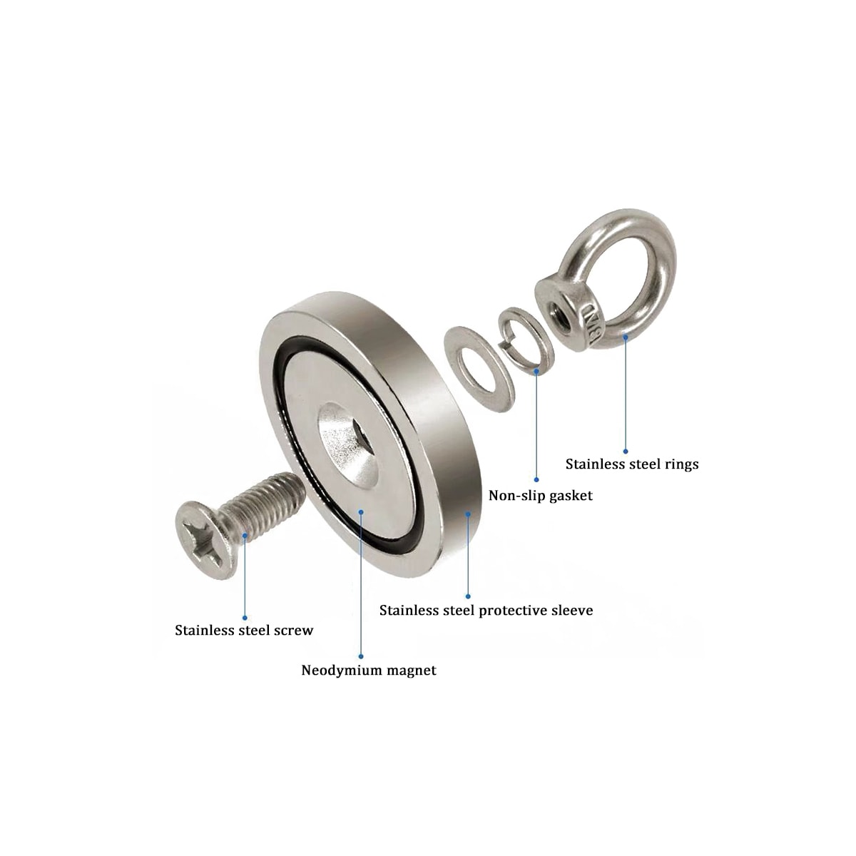 Superkraftig neodymmagnet / fiskemagnet Sølv 20 mm