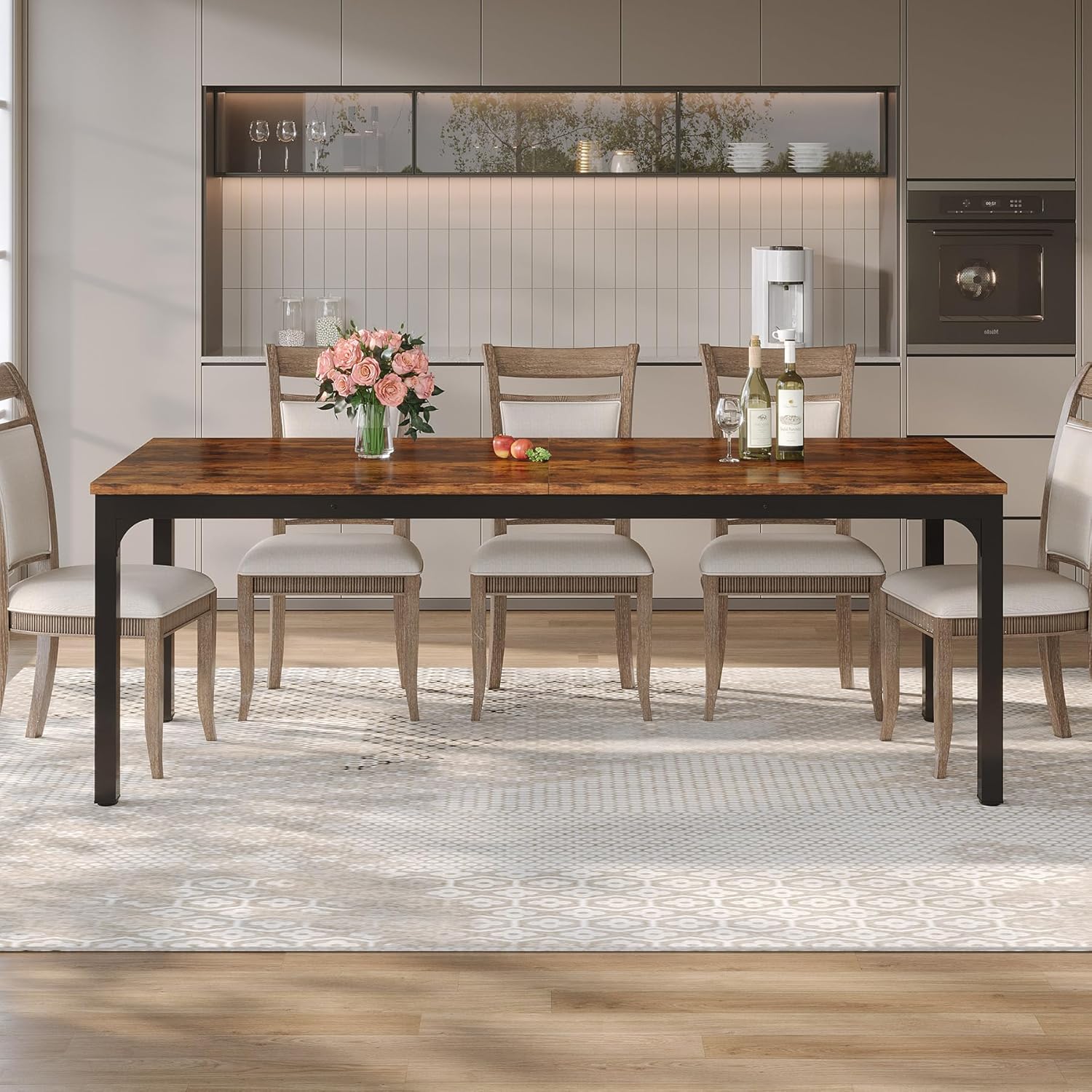 Tribesigns Esstisch, Industrieller Küchentisch für 6–8 Personen, 200 x 70 x 75 cm Rechteckiger Esstisch mit Robusten Metallbeinen für Esszimmer, Küche, Wohnzimmer, Rustikales Braun