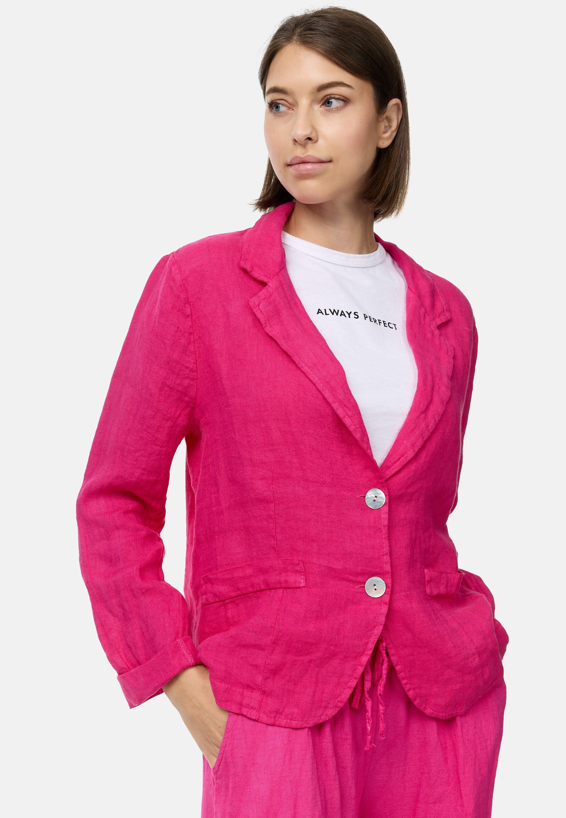 PM SELECTED Damen Edler Leinen Kurzblazer Business Blazer mit Reverskragen in Einheitsgröße PM53