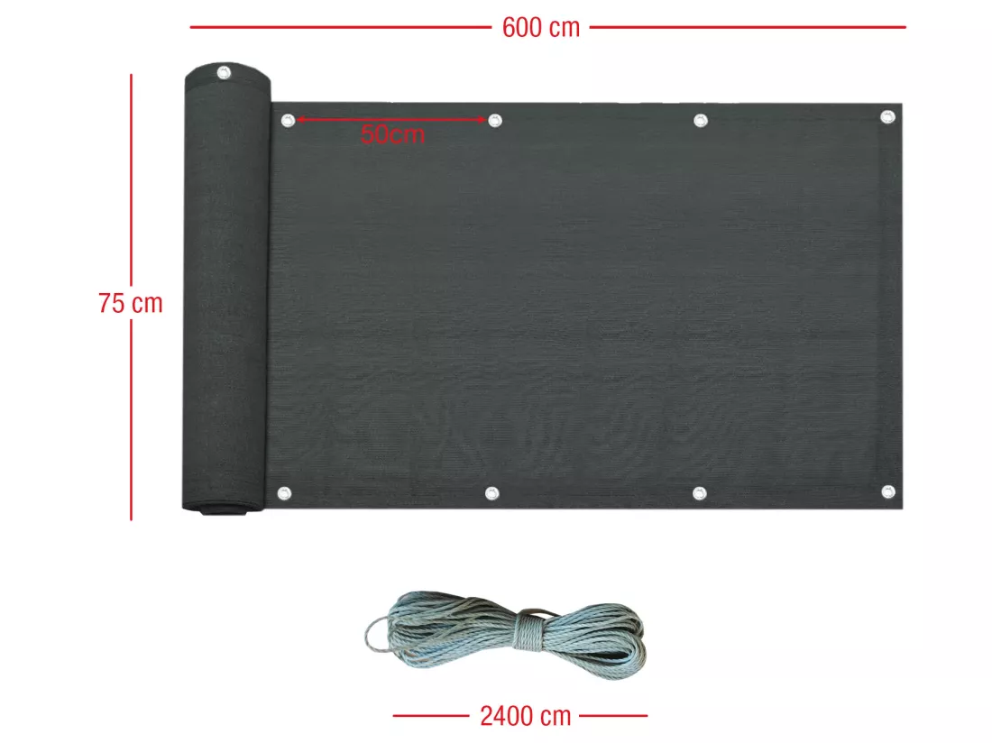 Ecran Brise-Vue De Balcon HDPE Gris Anthracite 0.75x6