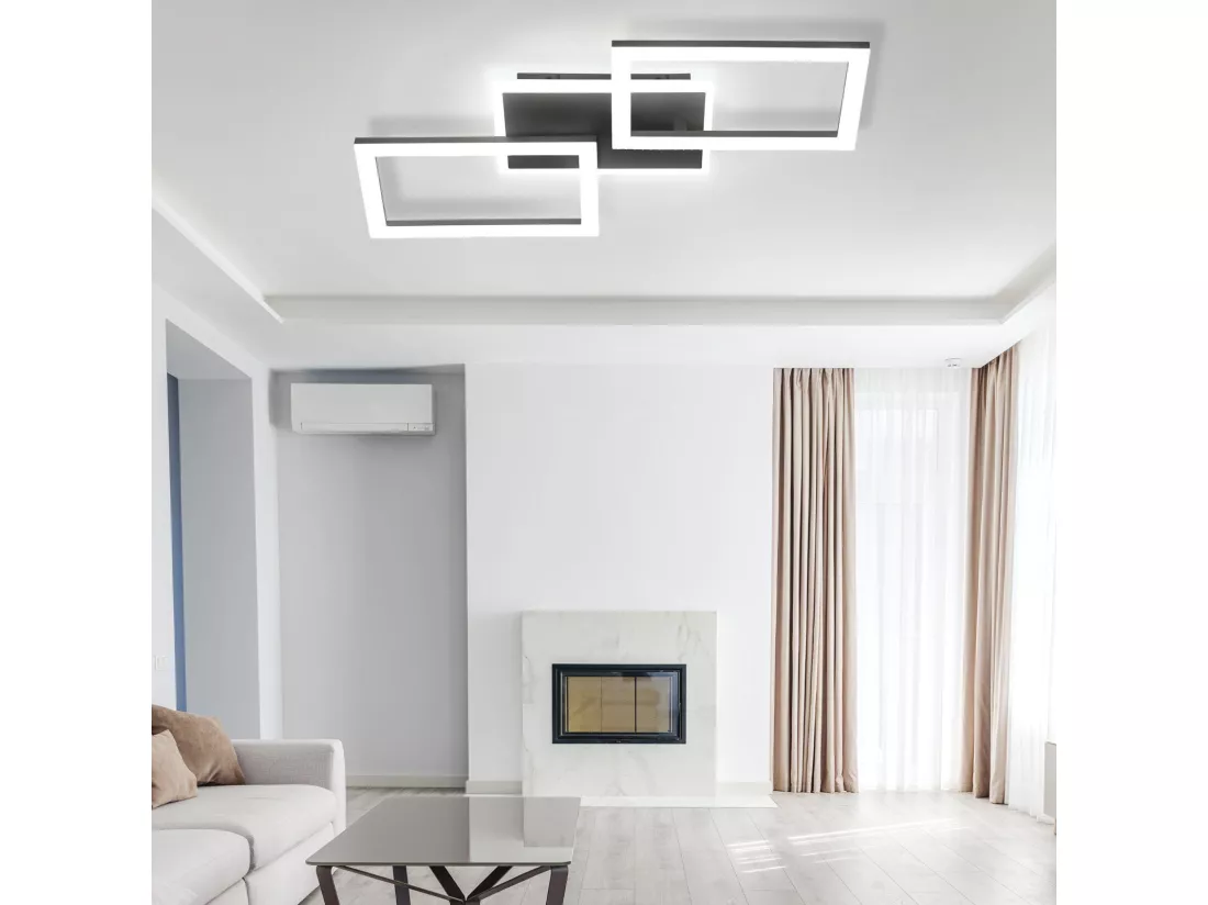 NETTLIFE Plafonnier LED 3000K-6500K, 46W Noir Dimmable Moderne avec Télécommande Éclairage de Plafond Lampe de Cuisine pour Chambre Bureau Couloir