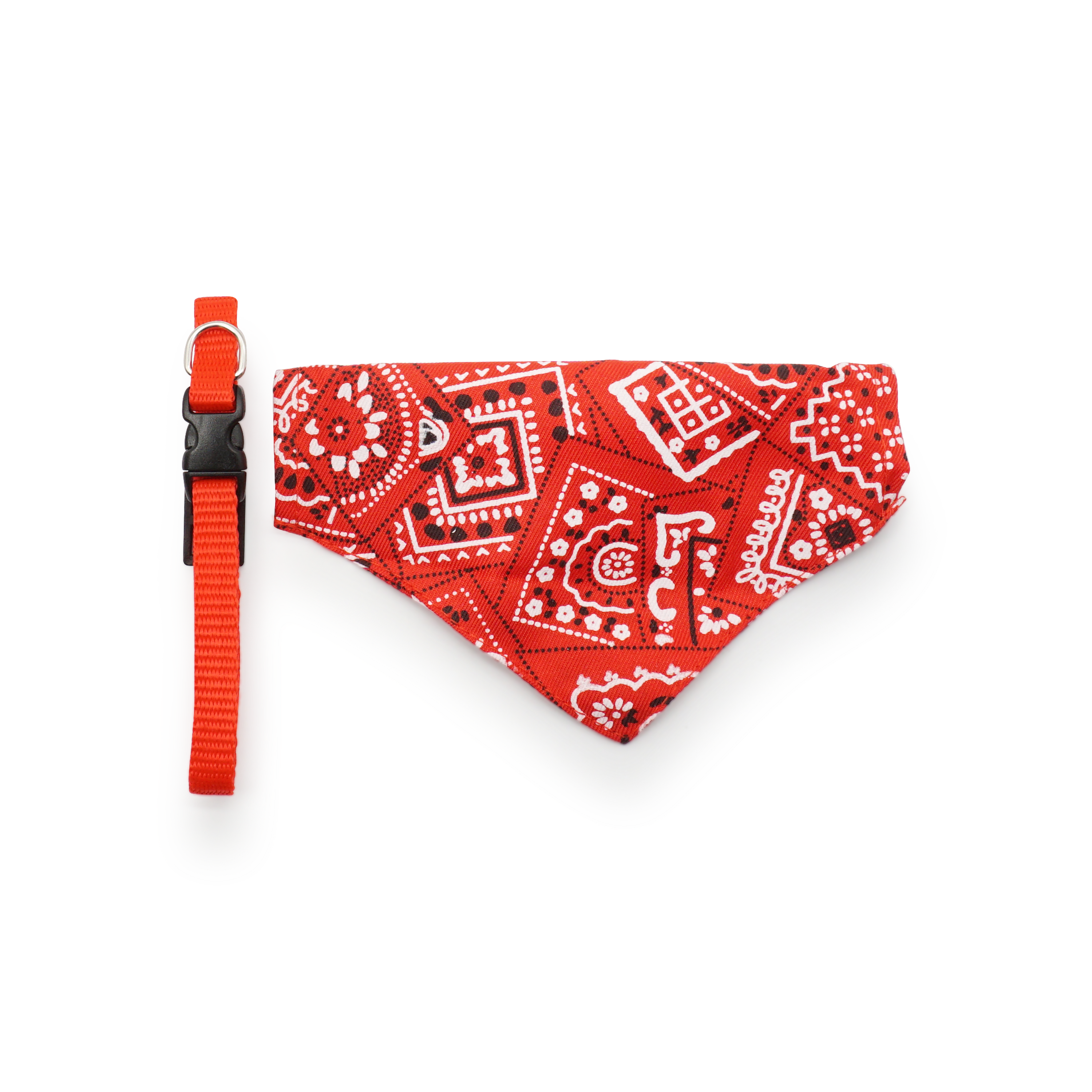 (Gr. M) 29-45cm Verstellbares Hunde Halsband mit Bandana Tuch Haustier Accessoire - Rot
