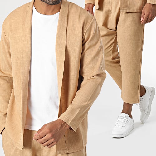 Ensemble Cardigan Et Pantacourt Beige