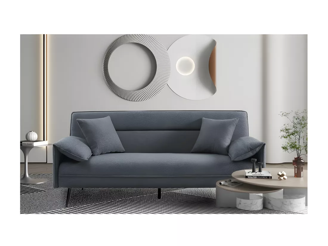 Canapé convertible en tissu noir – Collection LYLIA, dimensions 196x78x84 cm
