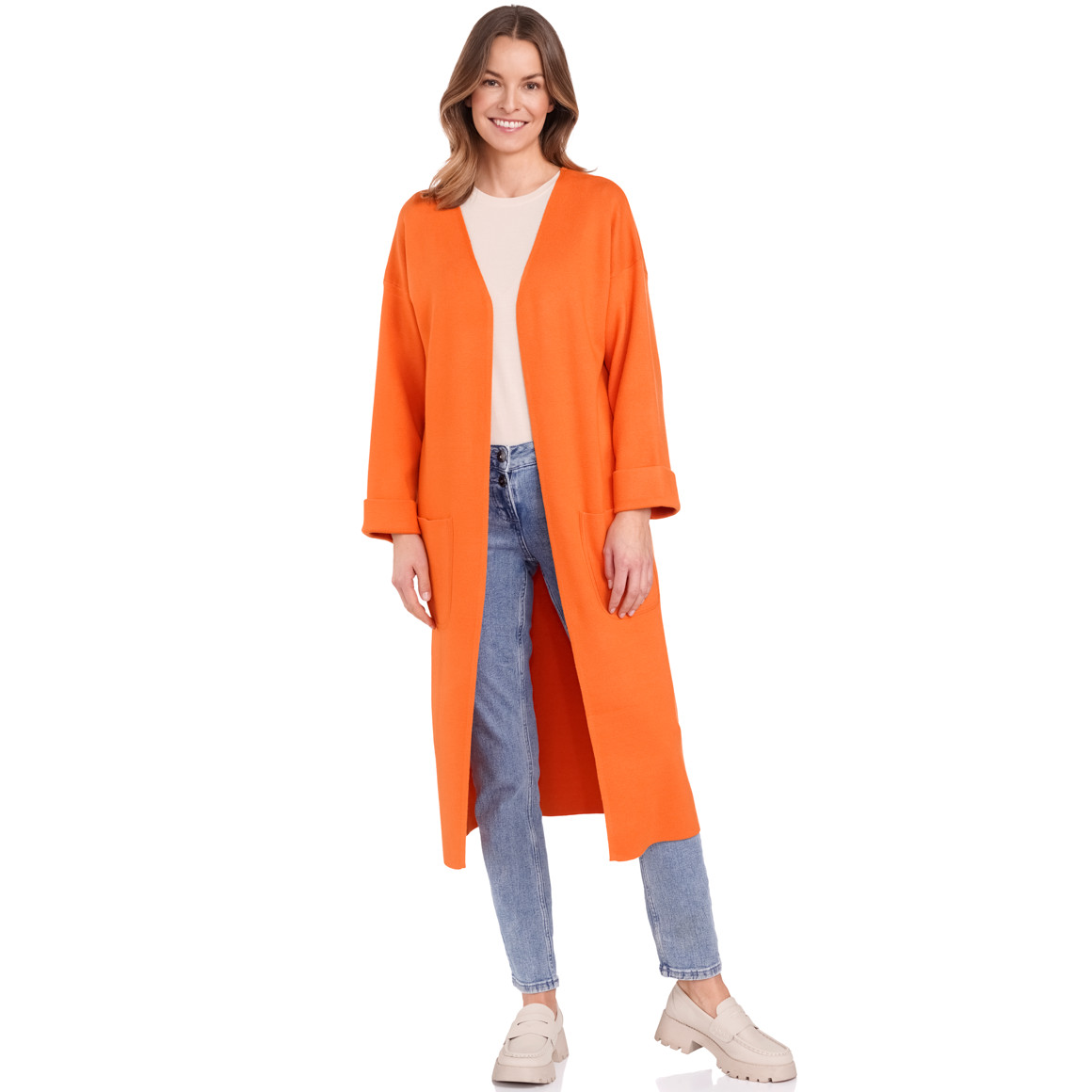 Gina Benotti Damen Strickjacke lang geschnitten orange