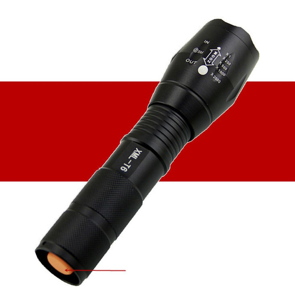 900LM Aluminium LED Taschenlampe mit Verstellbarem Fokus (Batteriebetrieben) - Schwarz