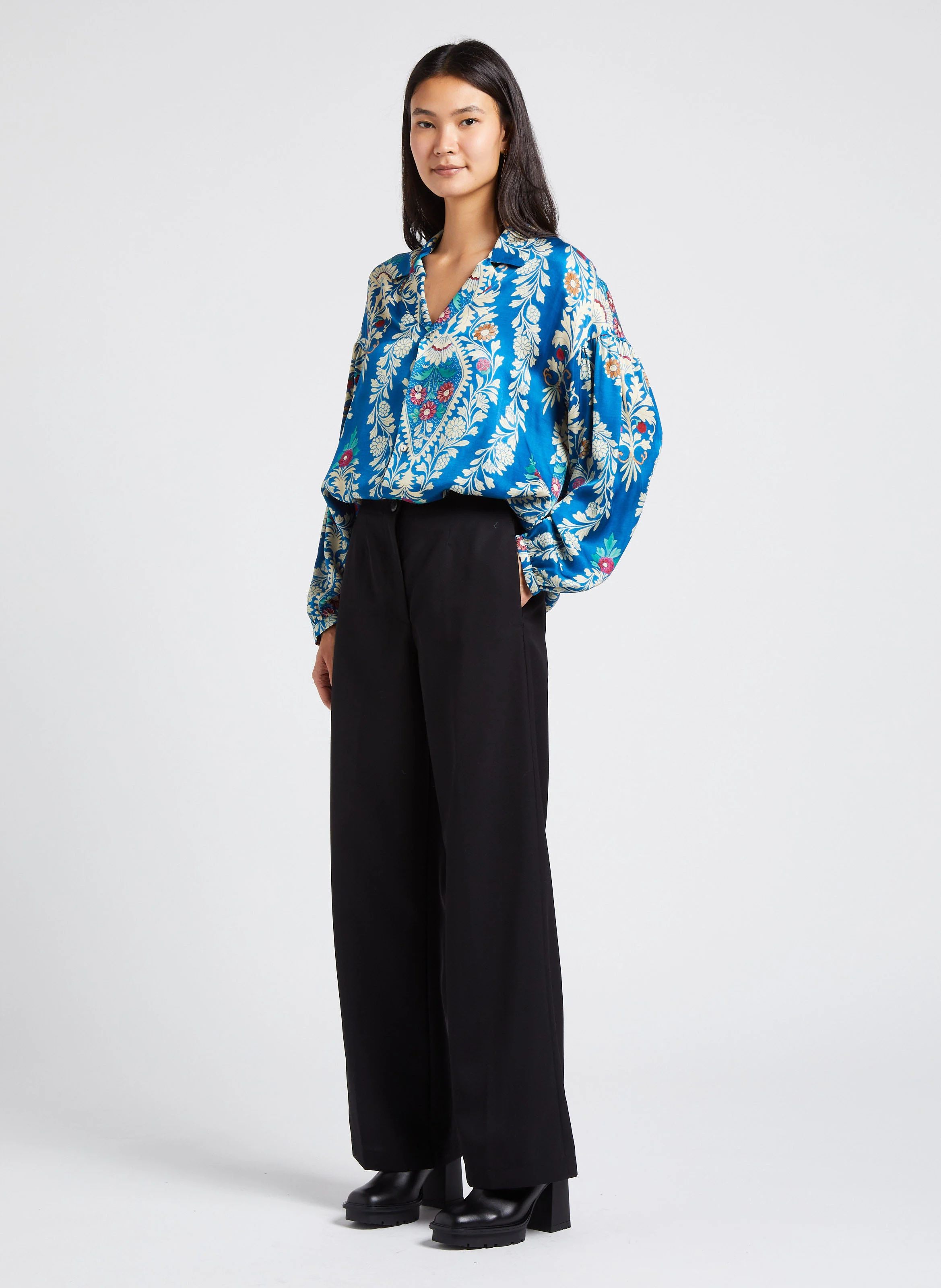 Pantalon large taille haute | Noir