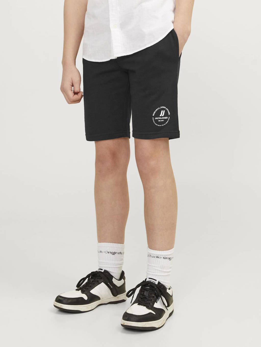 JACK & JONES sweatshort JPSTSWIFT met printopdruk zwart