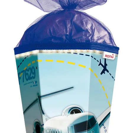 Roth Schultüte Flugzeug, 85 cm, eckig, Tüllverschluss, LED-Band