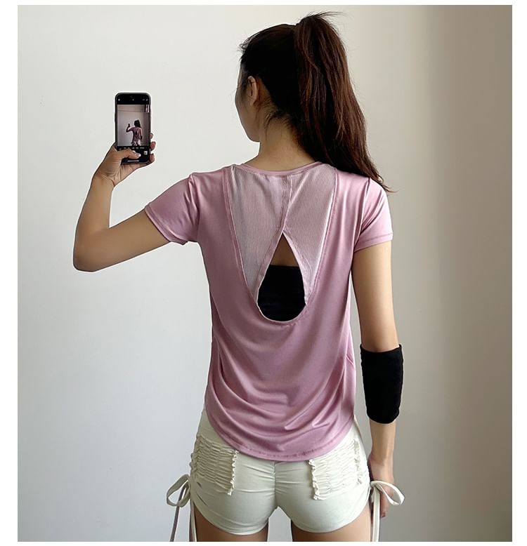 Engiko - Sport-T-shirt met korte mouwen, ronde hals, effen mesh-paneel en uitsparing op de rug