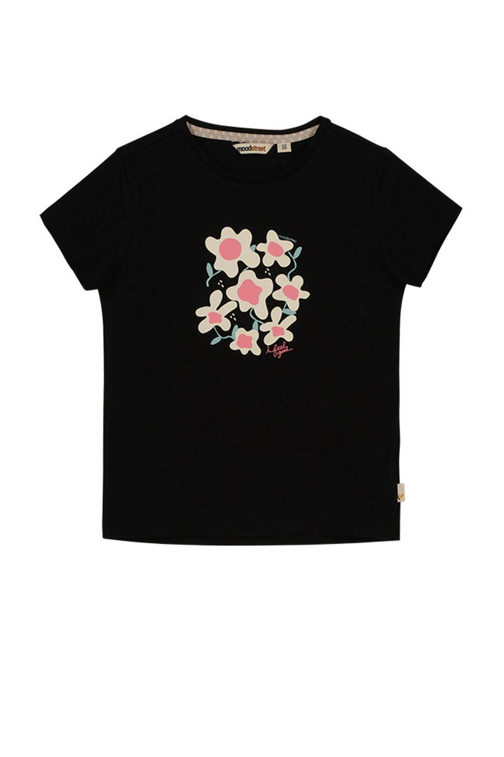 Moodstreet T-shirt met printopdruk zwart/roze