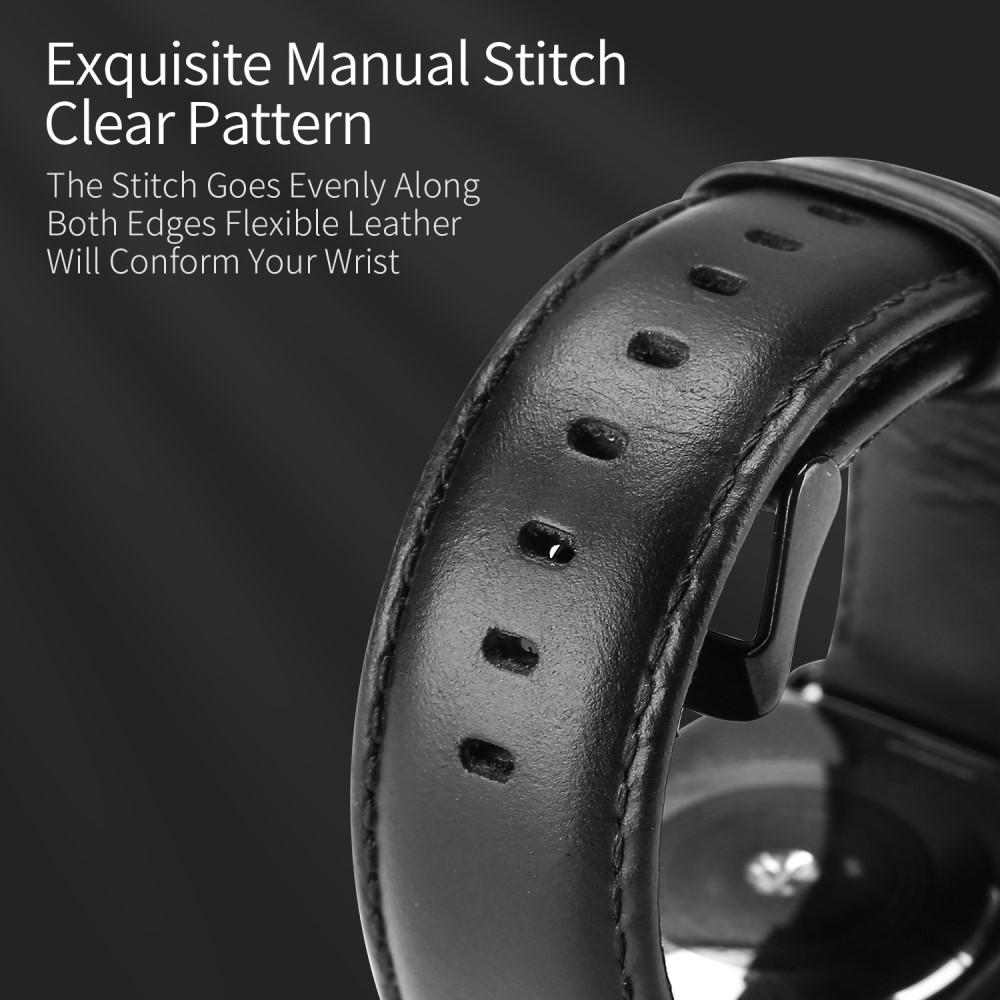 Apple Watch (42/41/40/38 mm) Ersatz Echtleder Armband (Gelenkumfang 155-215 mm) - Schwarz