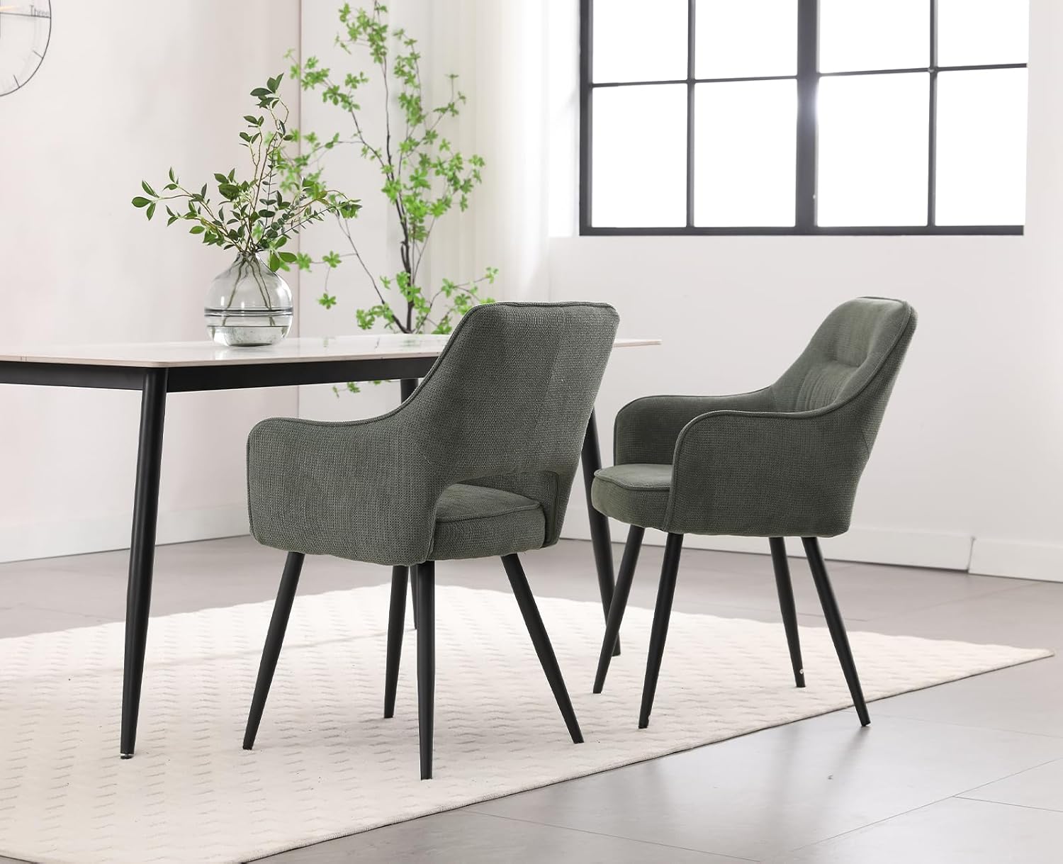 chairus 2er Set Esszimmerstühle Gepolsterte Küchenstühle aus Chenille Essstühle Armlehnstuhl für Wohnzimmer Akzentstühle mit Armlehne Schlafzimmer, Grün