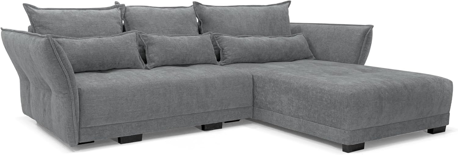 COMFORTE Deluxe L Ecksofa mit Schlaffunktion und Bettkasten, universell montierbar, 250 x 187 x 95 cm, Rosario-Stoff (Grau)
