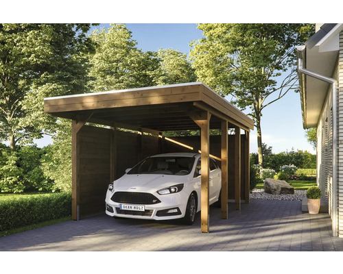 SKAN HOLZ Friesland enkele carport inclusief zij- en achterwand 314x555 cm notenhout