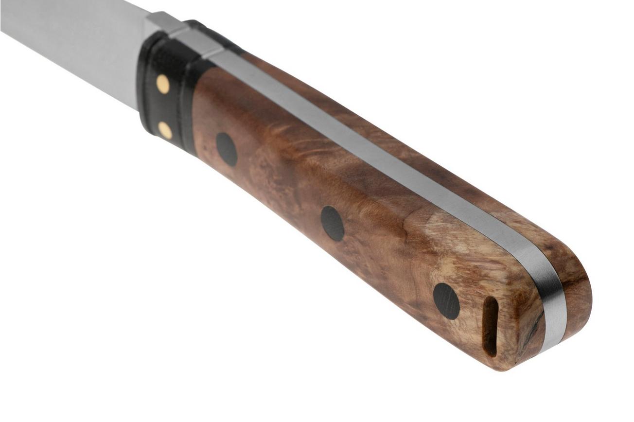 Bark River Kitsuné CPM 154 Natural Maple Burl Black Micarta Bolster and Pins, vaststaand mes