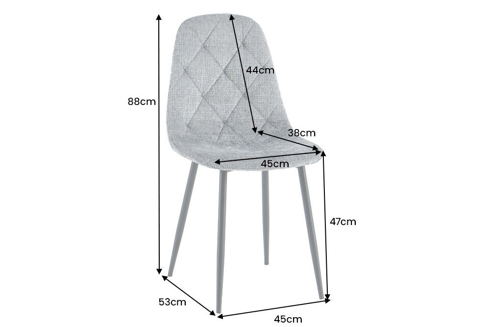 Stilvolles 2er-Set Stühle GLAMM grau Chenille Cremona schwarze Metallbeine