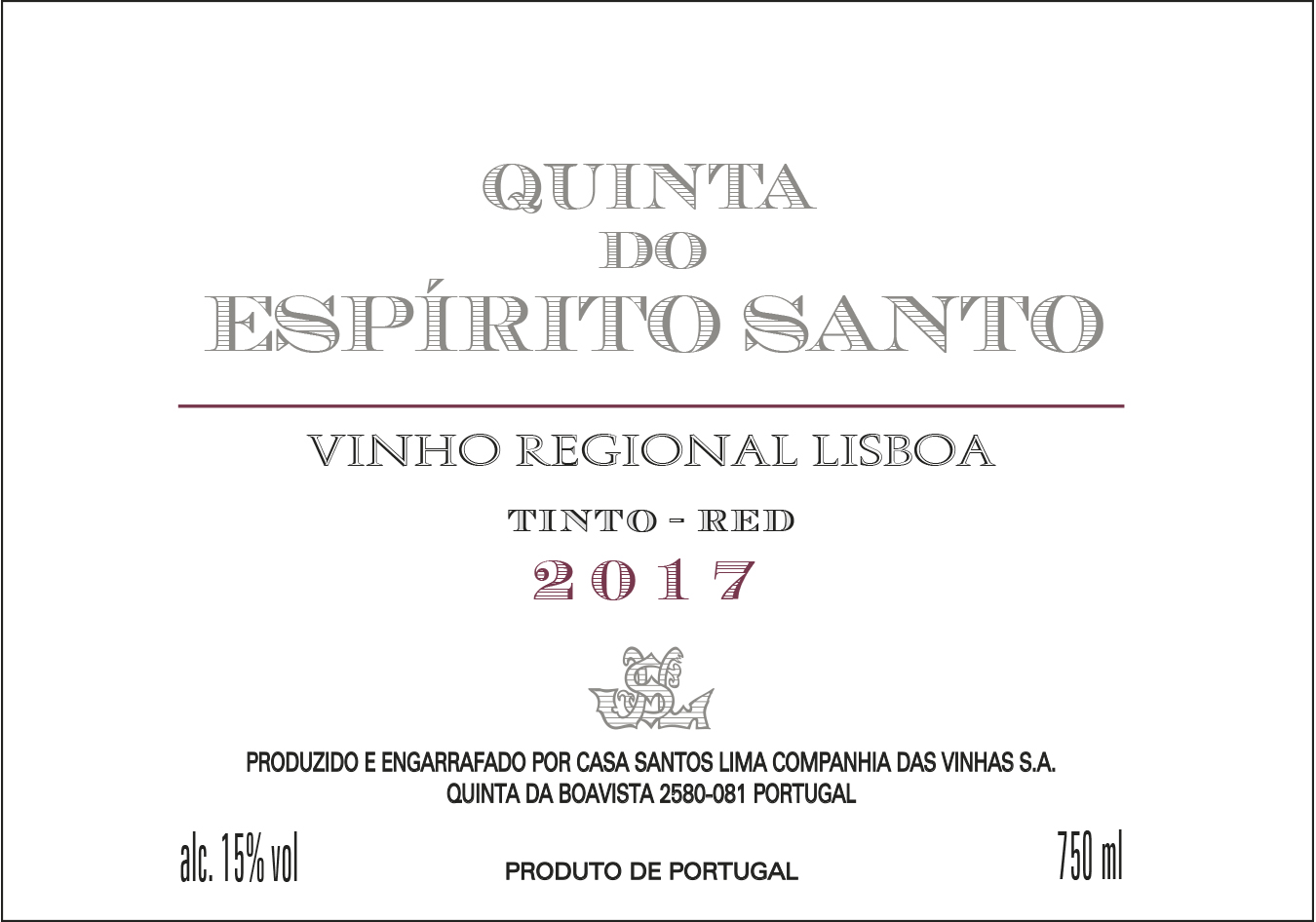 VINHO TINTO QUINTA ESPIRITO SANTO LISBOA 0.75L