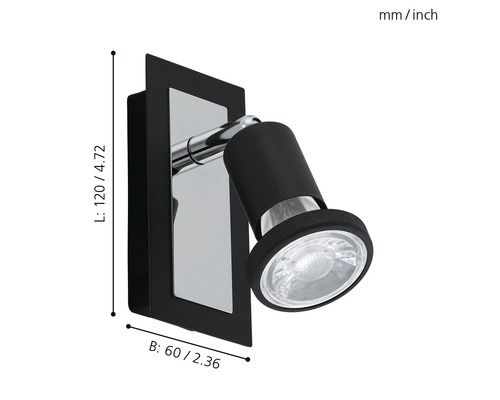 LED wandspot 5W 400 lm 3000 K 38° L 12 cm zwart/chroom