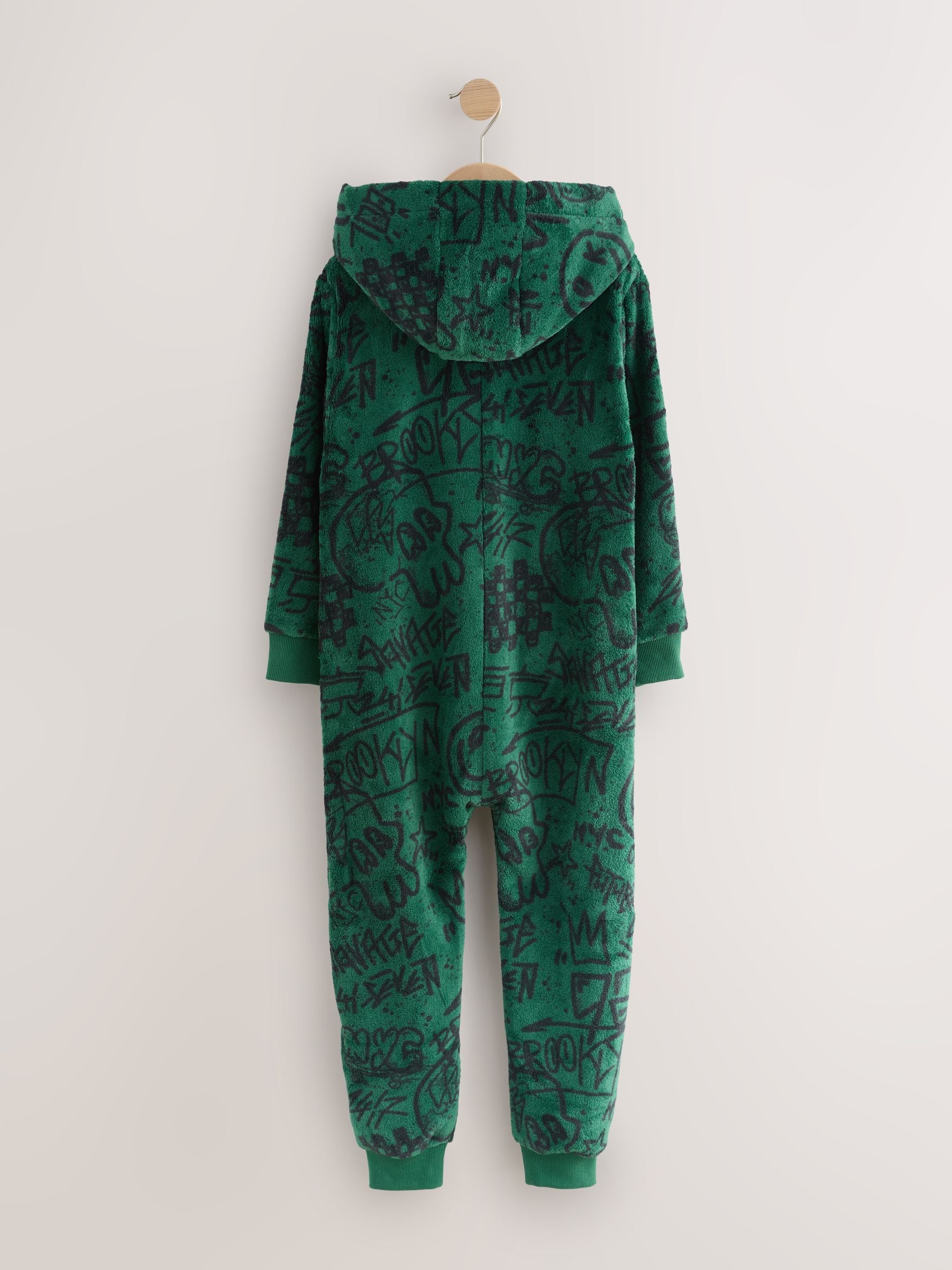 Groen met doodshoofd - Fleece onesie (3-16 jr)