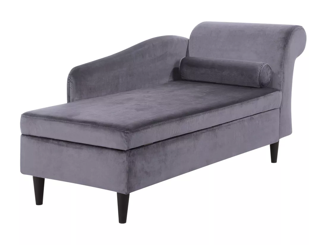 Chaise longue côté droit en velours gris foncé LUIRO