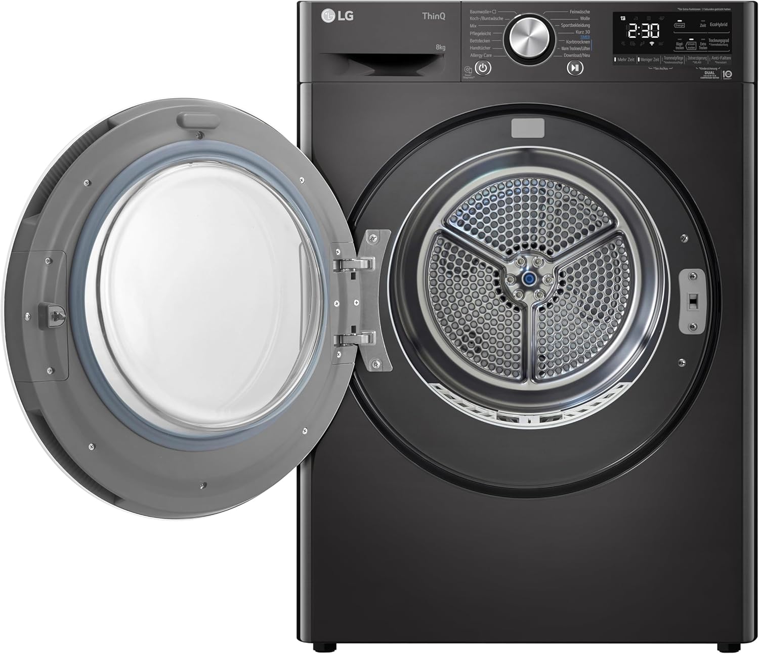 LG RT80V9B, Klasse A+++,Trockner 8 kg, Wärmepumpentrockner mit Kurzprogramm, Trockensensor, Trommelmaterial aus Edelstahl, 60 x 69 x 85 cm ꟷ Schwarz