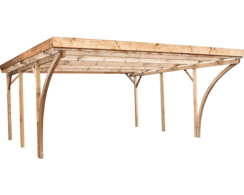 Dubbele Liberty carport met aluminium dakpanelen inclusief 2 toegangsbogen 500 x 510 cm naturel