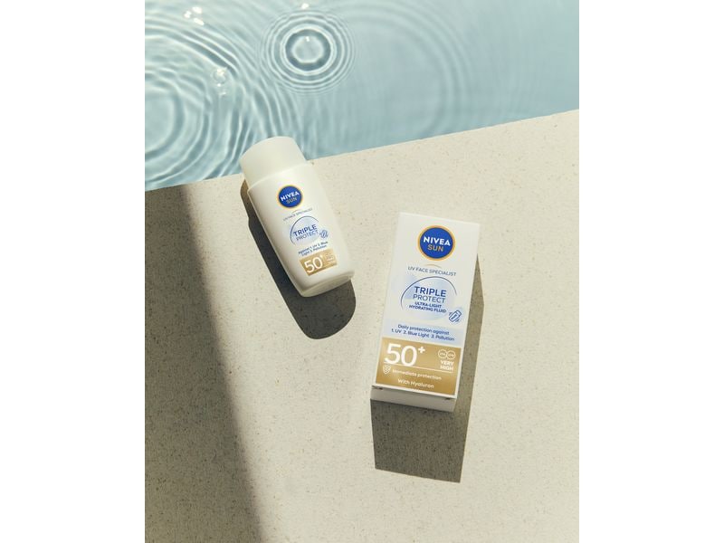 NIVEA SUN Sonnencreme Face Triple Protect LSF50  40 ml Feuchtigkeitsspendendes Fluid mit 3-fach Schutz